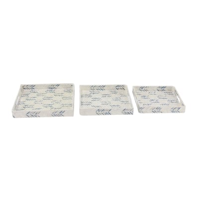 Mother of Pearl Shell Tray with Checkerboard Pattern - Set of 3 White - Roche River Decor - 16"W x 16"L x 2"H