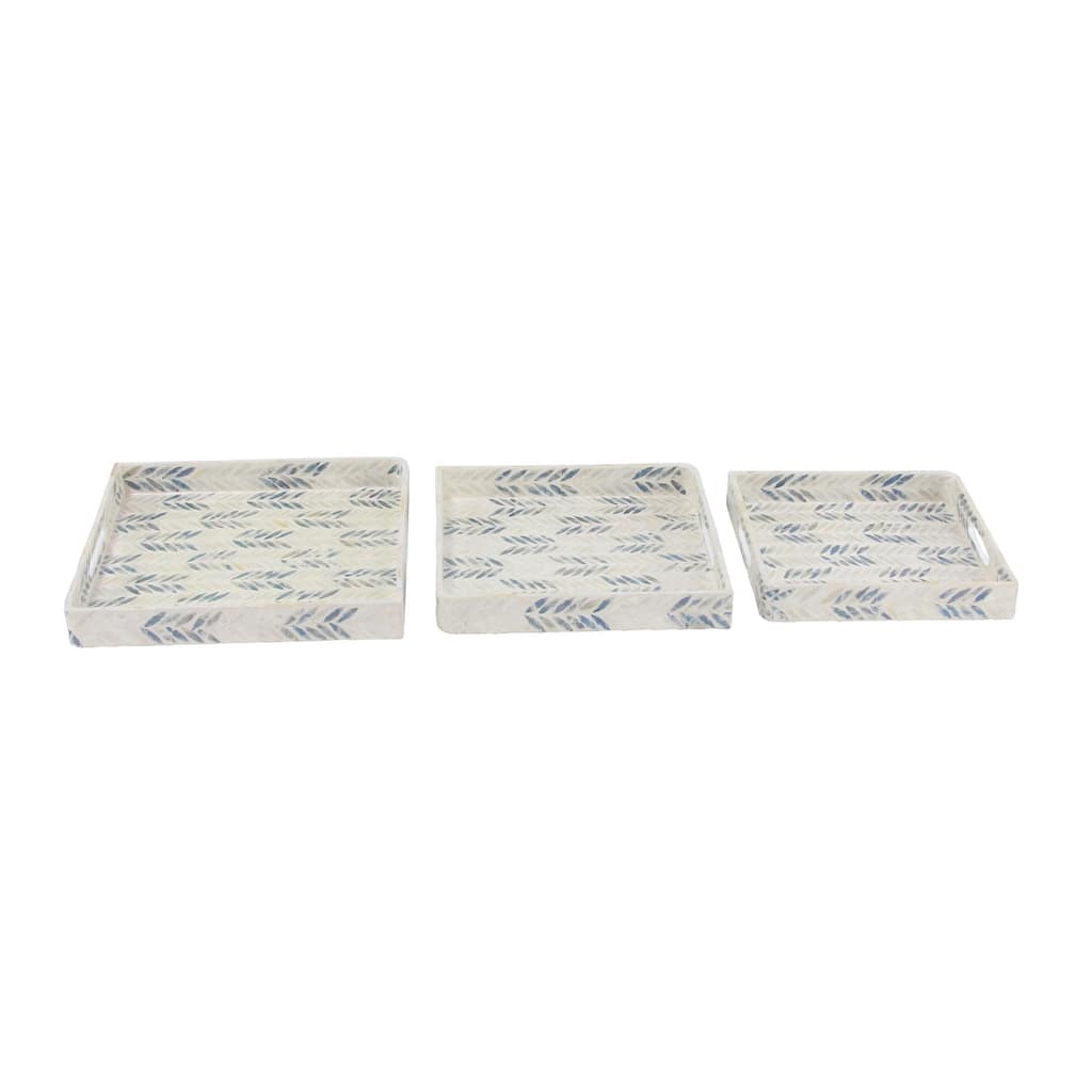 Mother of Pearl Shell Tray with Checkerboard Pattern - Set of 3 White - Roche River Decor - 16"W x 16"L x 2"H