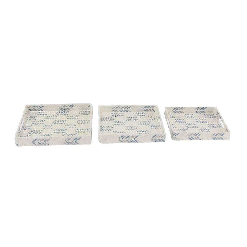 White Mother of Pearl Shell Living Room Decor Tray with Checkerboard Pattern (Set of 3) - 16 x 16 x 2