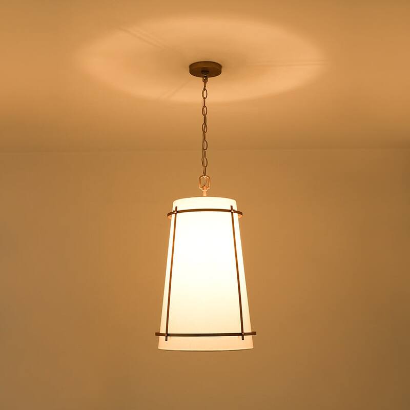 Modern 1-Light Round Cylinder White Fabric Cage Pendant Chandelier