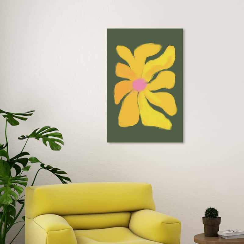 Wynwood Studio Canvas Floral and Botanical La Flor Yellow and Army Green Modern & Contemporary Wall Art Canvas Print - 30 x 20