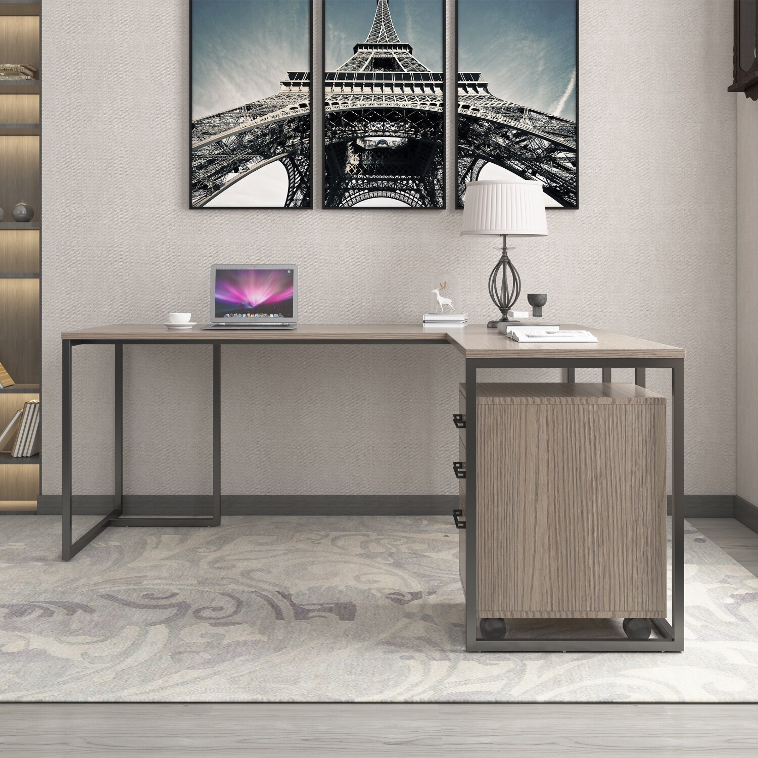 Foggio 72 L Shaped Credenza Desk In Dark Grey Oak On Sale Overstock 32819271