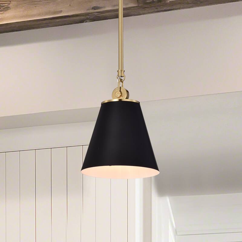 Dover 1 Light Small Pendant Black with Vintage Brass