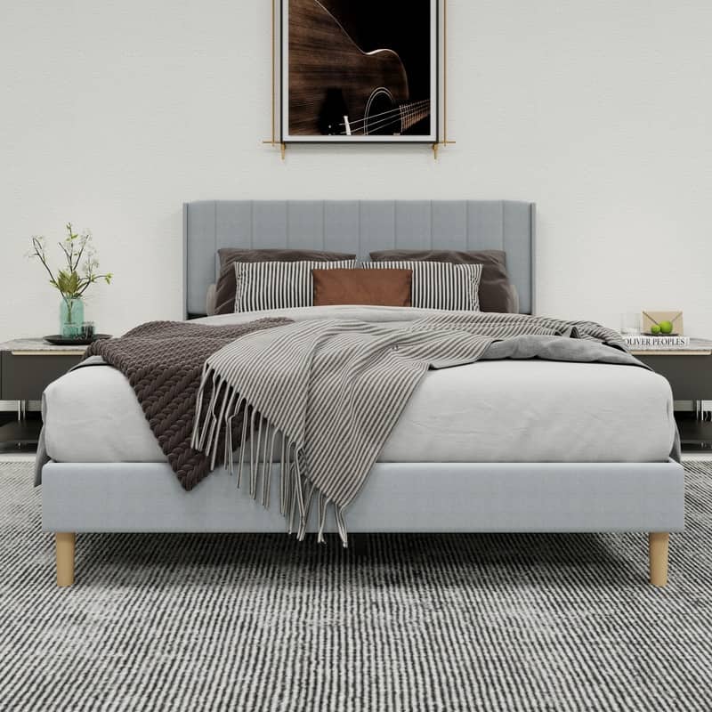 Caxkun Upholstered Platform Bed Frame with Wingback headboard
