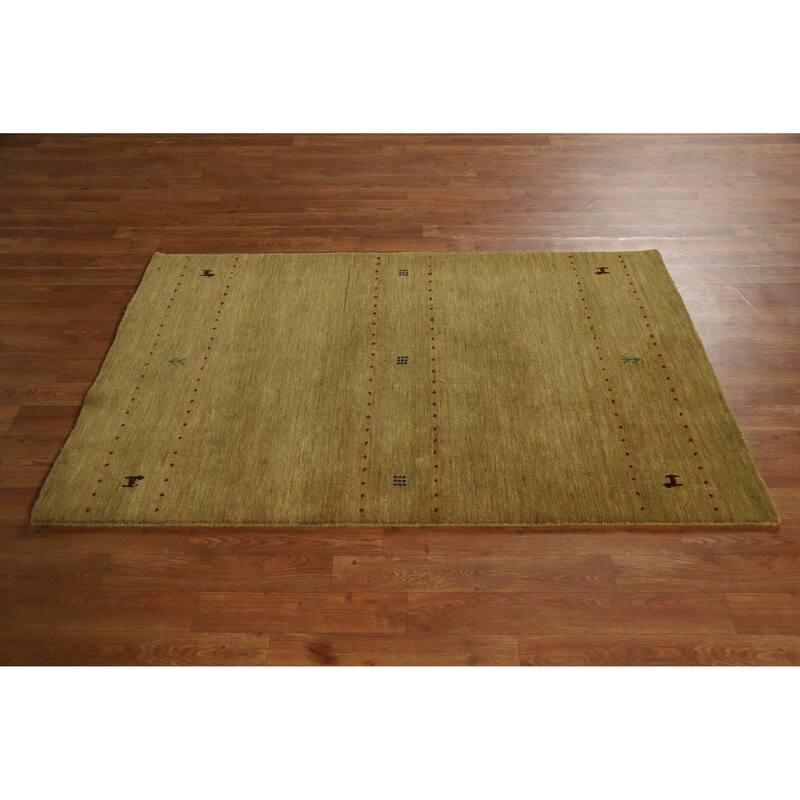 Green Tribal Gabbeh Indian Rug Hand-Knotted Wool Carpet - 3'3" x 5'1"
