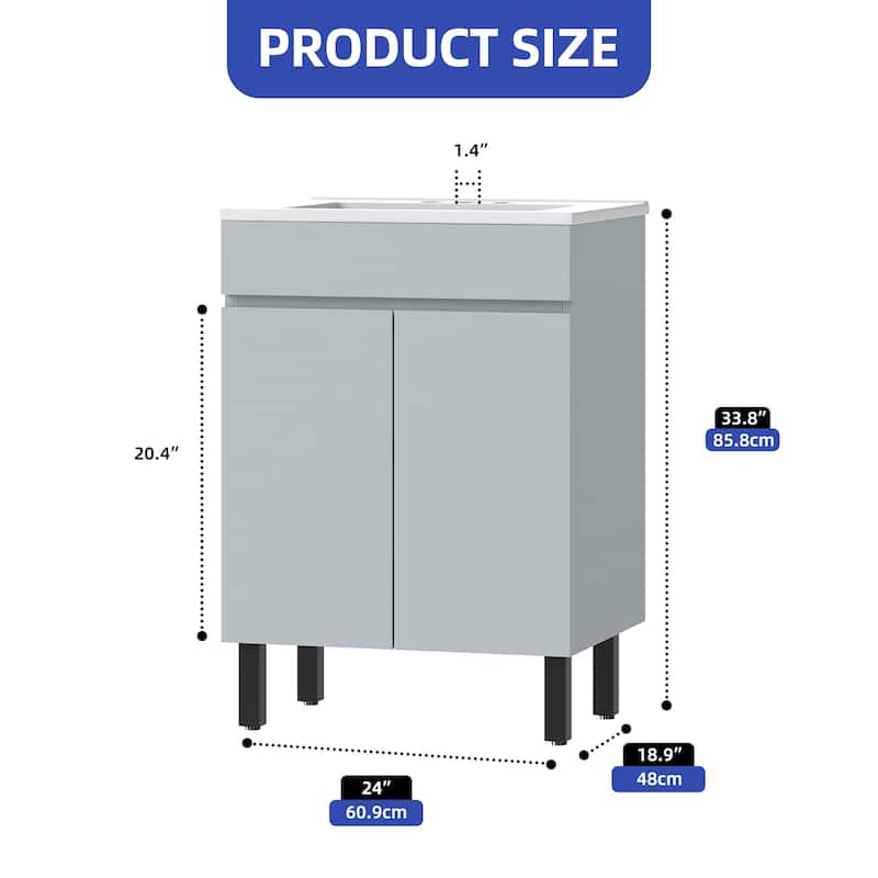 Moasis 37"/24"/16" Wide Bathroom Vanity with Top Mount Sink and Soft Close Door Modern Gray Design