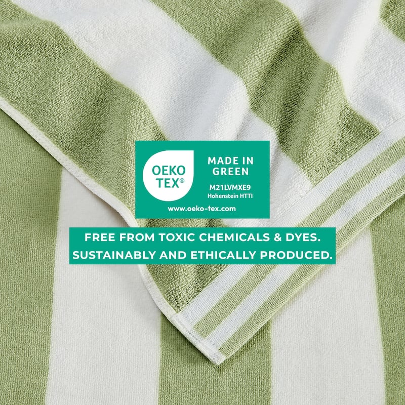 Linery & Co. 100% Cotton Velour Cabana Stripe Beach Towel