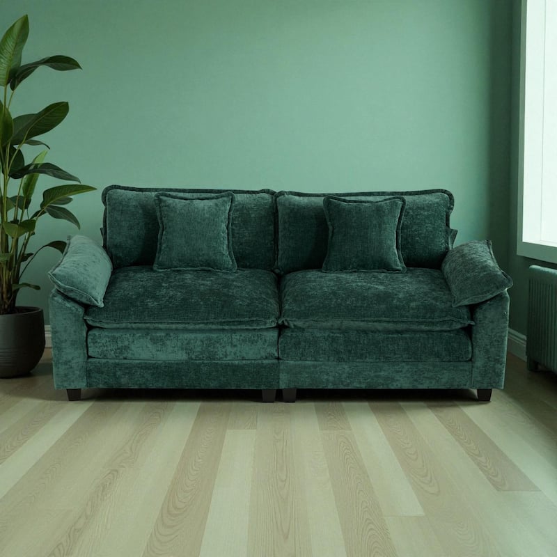 Modern Chenille Loveseat with Wide Armrests, Modular Small Couch for Living Room & Apartment, Double-Layer Cushion Comfort