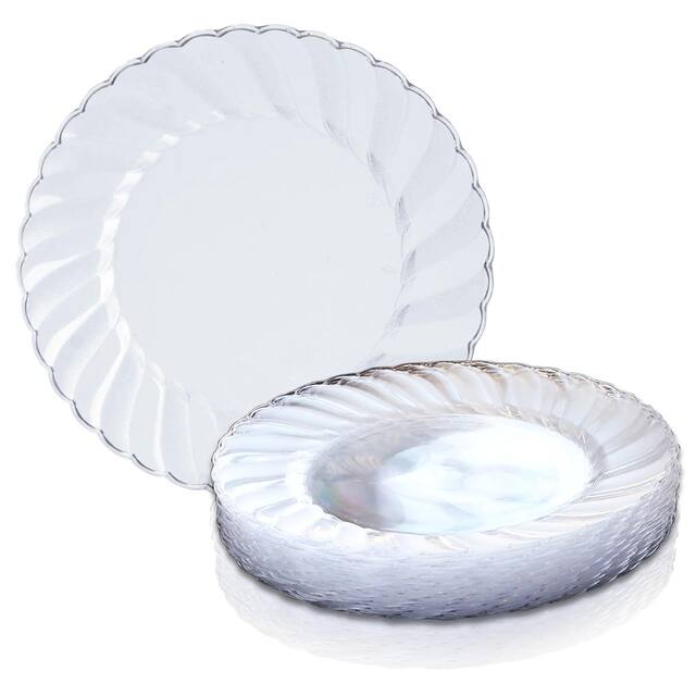 Solid Round Flaired Disposable Plastic Plate Packs - Party Supplies - Clear - 180pcs - Salad Plates