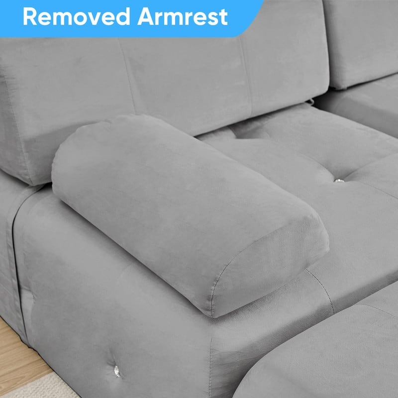 Mixoy 100inch Modular Sectional Sofa with Ottoman,Velvet 3-Seater L-Shaped Couch for Living Room - 100.4"w x 66.9"D x 24.8"H