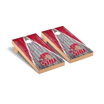 Sacred Heart University SHU Pioneers Cornhole Board Set - Meta Triangle Weathered Version