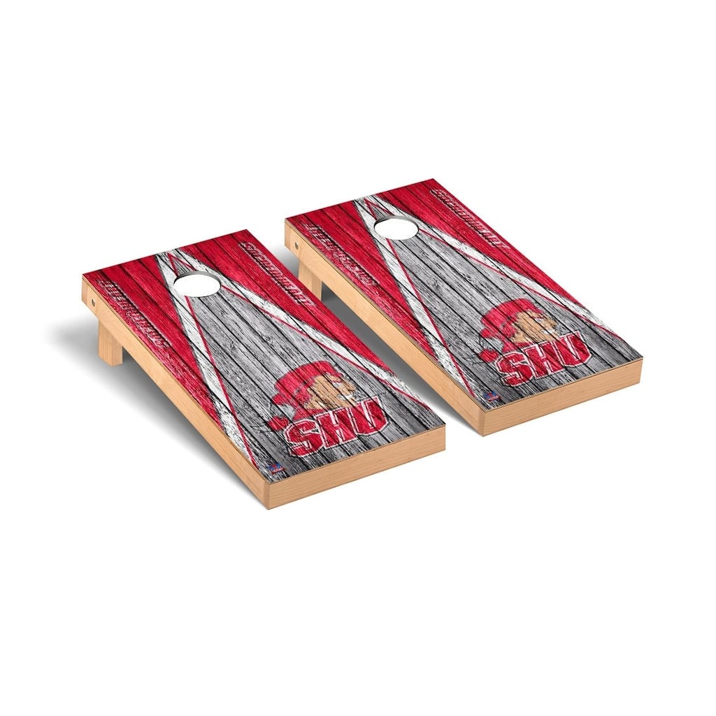 Sacred Heart University SHU Pioneers Cornhole Board Set - Meta Triangle Weathered Version