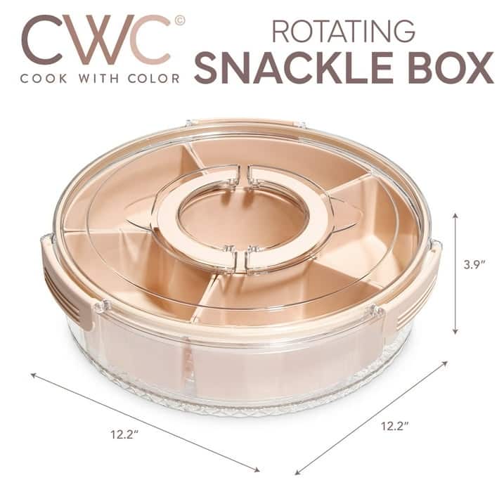 COOK WITH COLOR Round Snackle Box – 6-Compartment Serving Tray with Lid and Handle,Kids Lunch Box & Meal Prep Snack Container