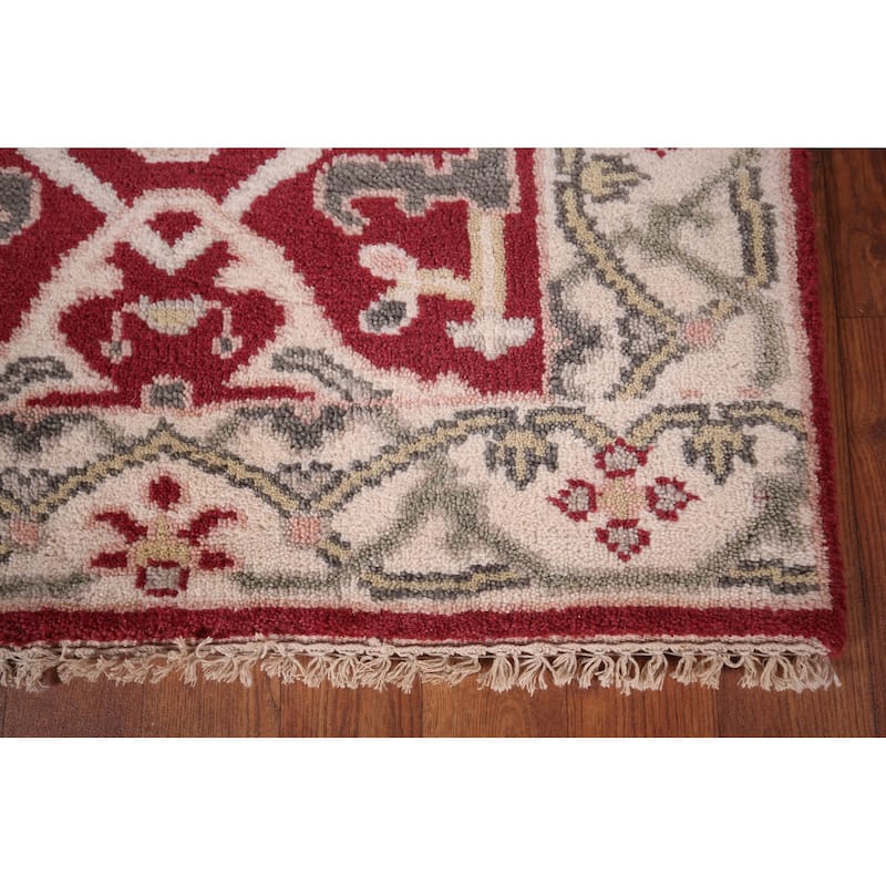 Red Oushak Indian Runner Rug Hand-Knotted Transitional Wool Carpet - 2'7"x 9'8"