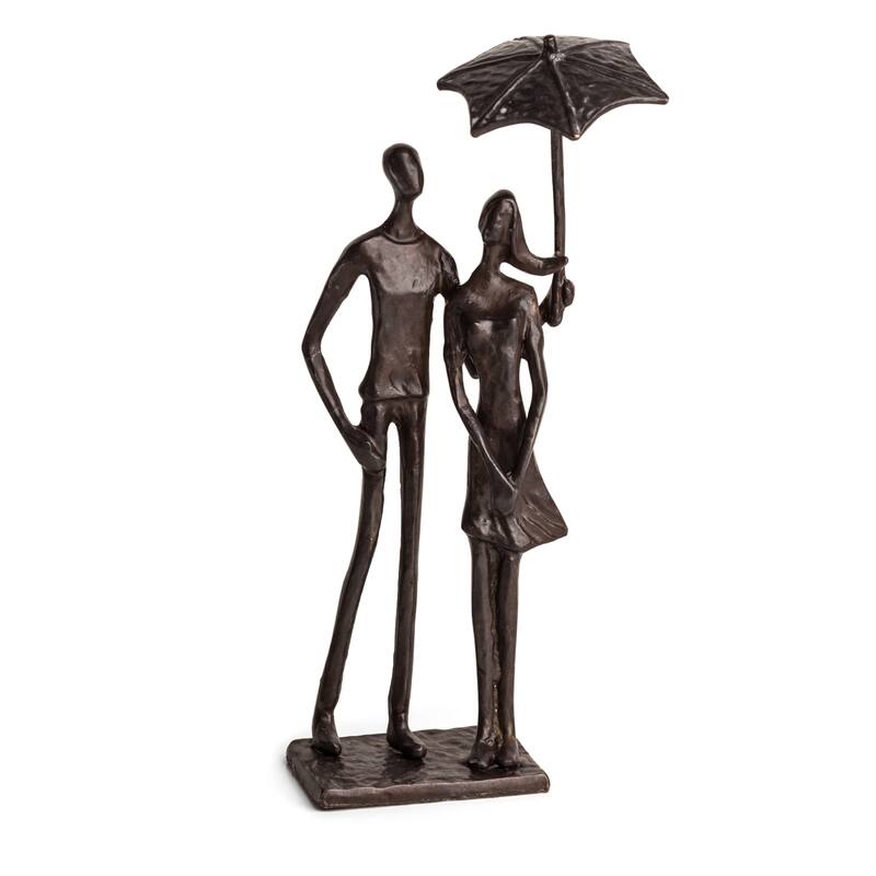 Loving Couple Under Umbrella Figurine - 10" - Bronze