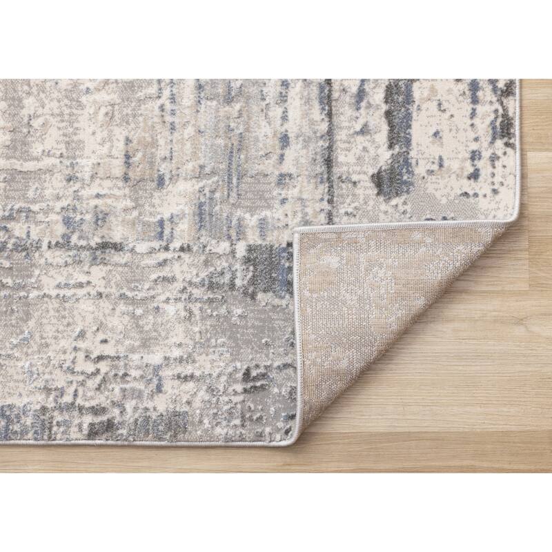 London Collection - Distressed Blue White Border Area Rug