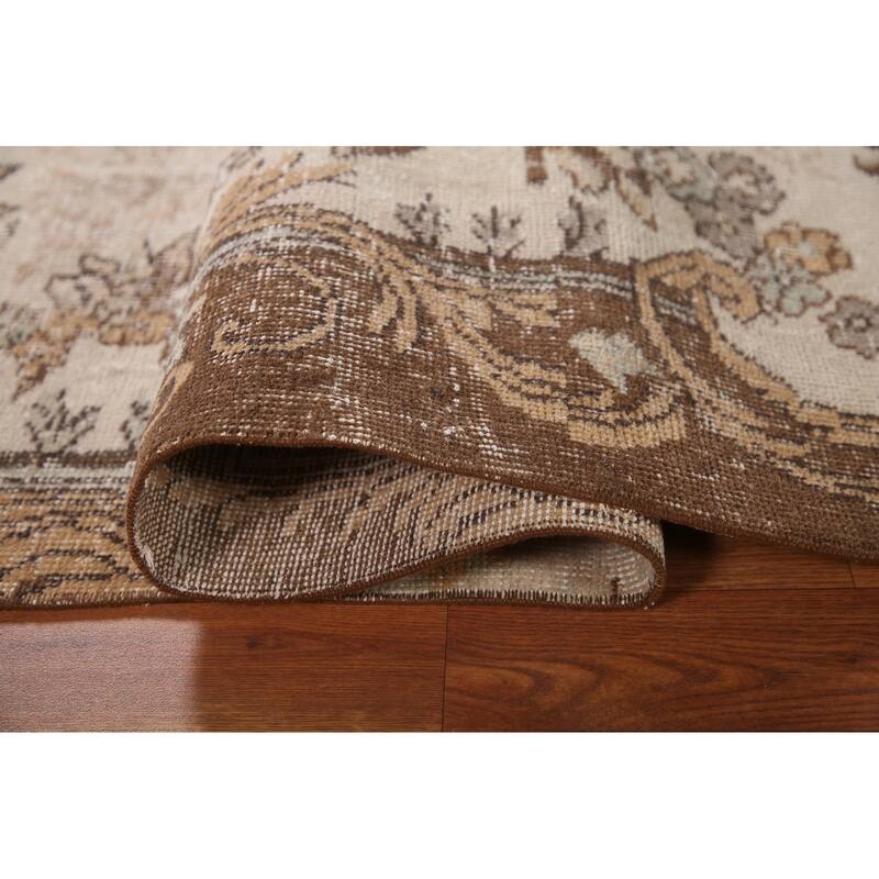 Distressed Sparta Turkish Vintage Rug Hand-Knotted Beige Wool Carpet - 5'11"x 9'1"