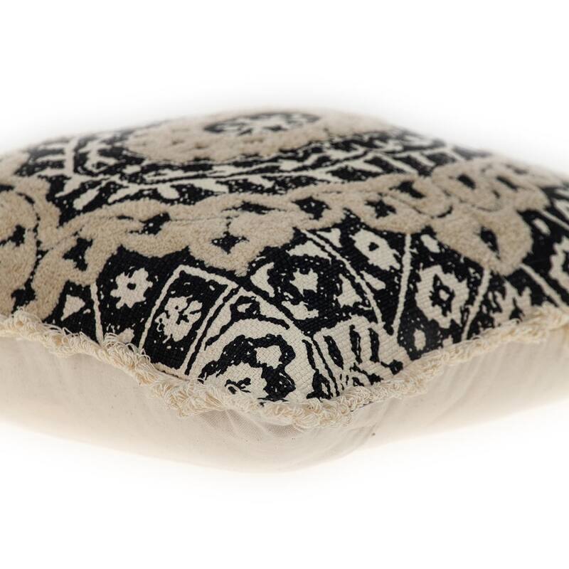 HomeRoots 18" Beige And Brown Geometric Cotton Blend Throw Pillow with Fringes And Texture