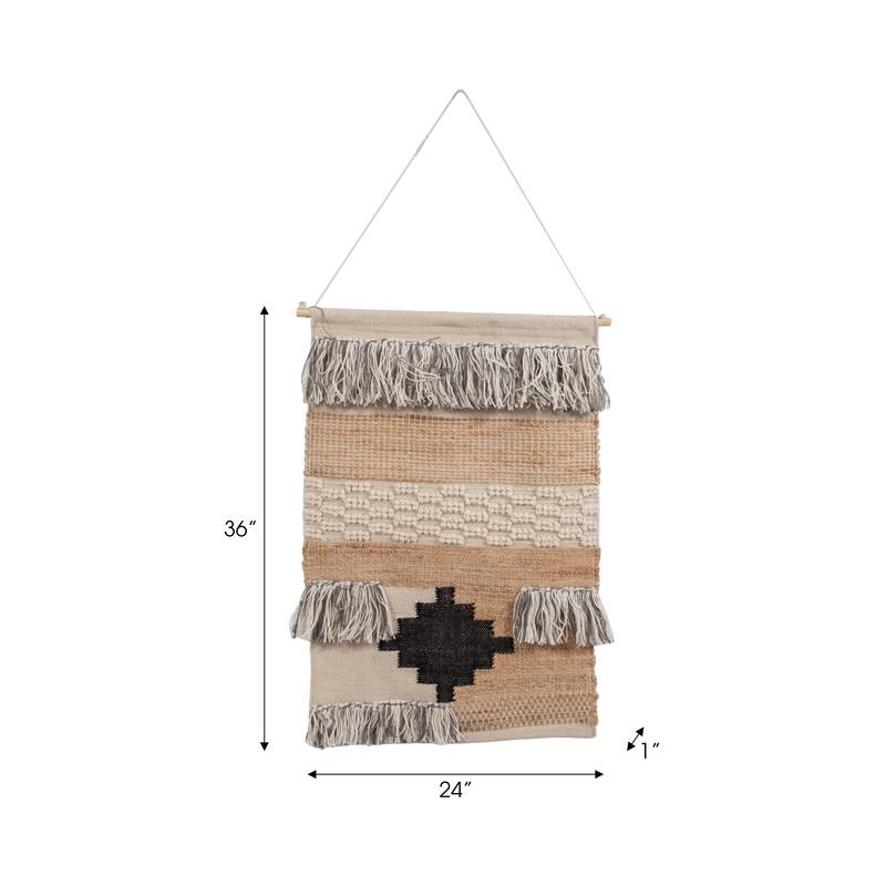 Boho Canvas Wall Hanging with Woven Cotton and Polyester