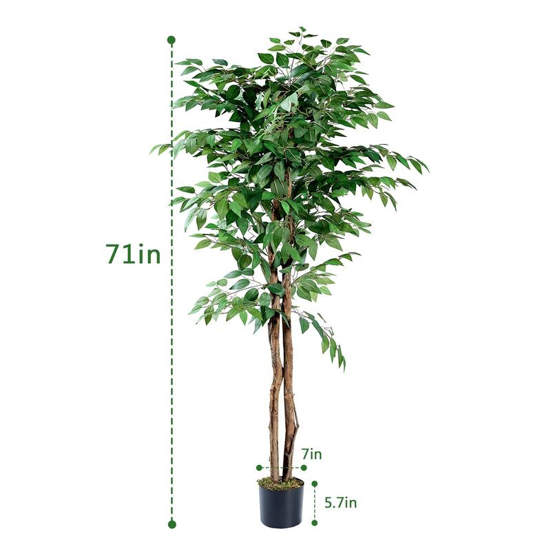 Javlergo Set of 2 Artificial Ficus Trees 59in & 71in Lifelike Tree Indoor Outdoor Fake Plant for Home Office Living Room Decor