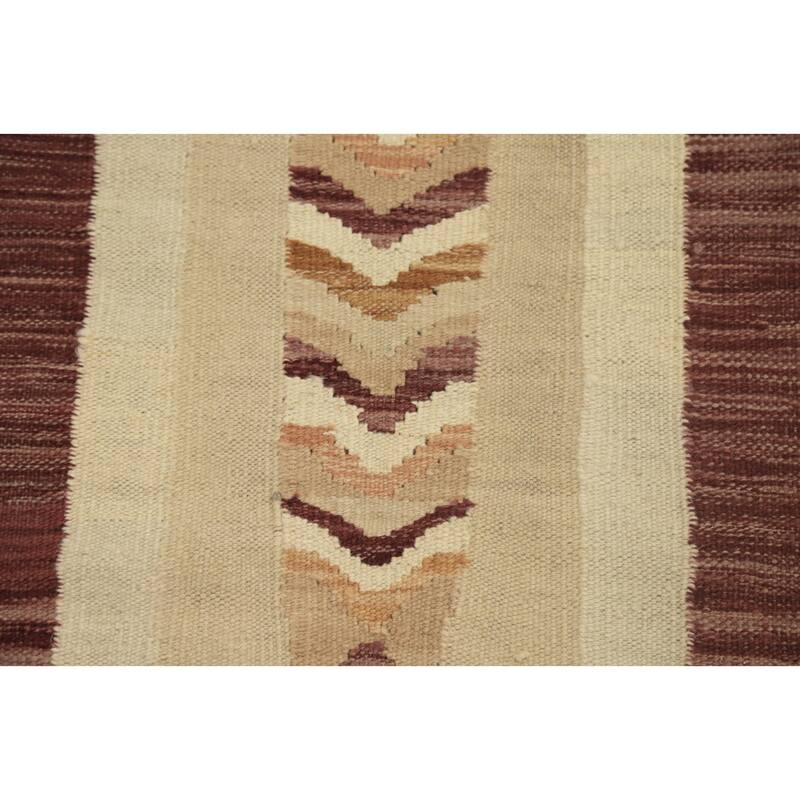 Hand Woven Oriental 100% Wool Carpet Southwestern Tribal Beige & Ivories Kilim Runner Rug - 5' 9'' X 2' 0''