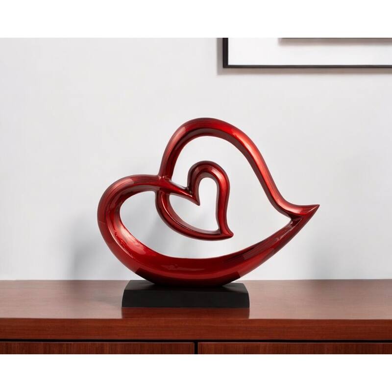 HomeRoots 12" Red and Black Aluminum Tabletop Sculpture - 14.75' X '12' X '3 - 14.75' X '12' X '3