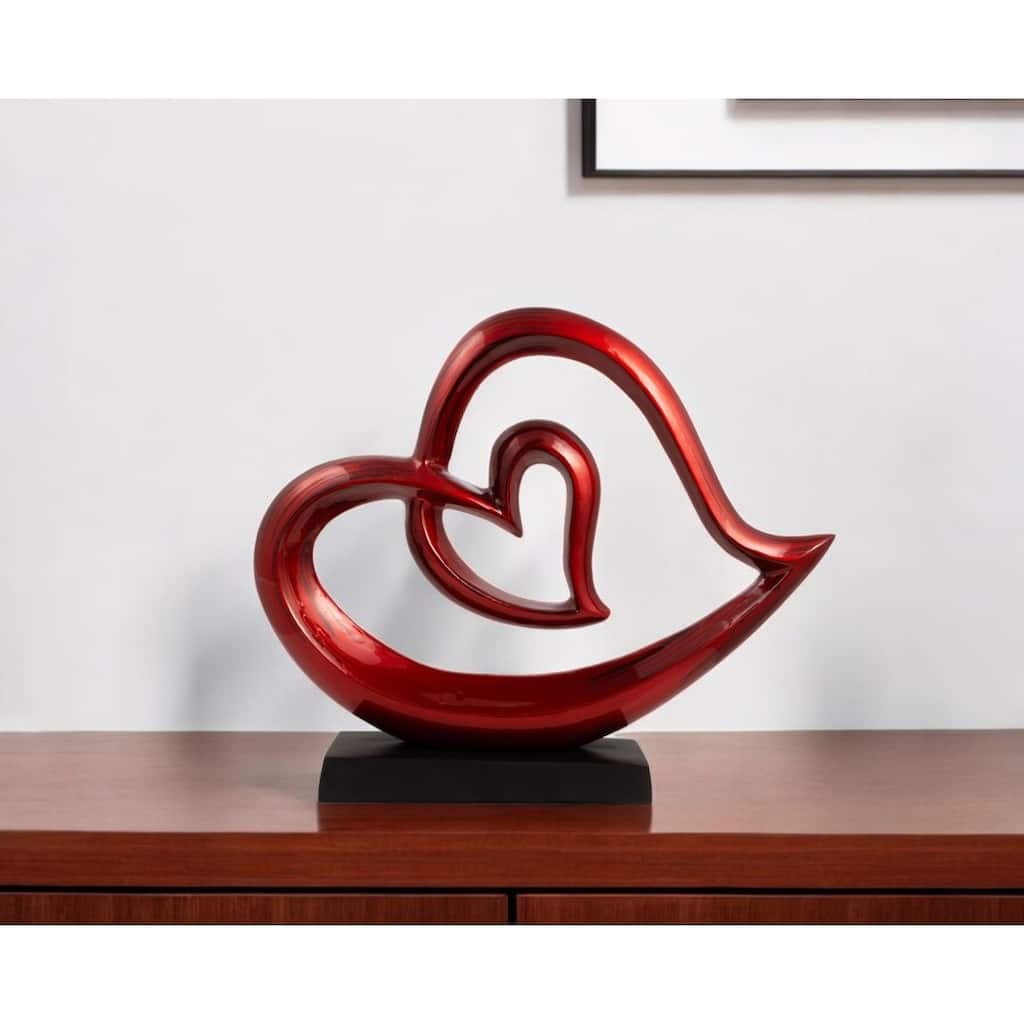 HomeRoots 12" Red and Black Aluminum Tabletop Sculpture - 14.75' X '12' X '3