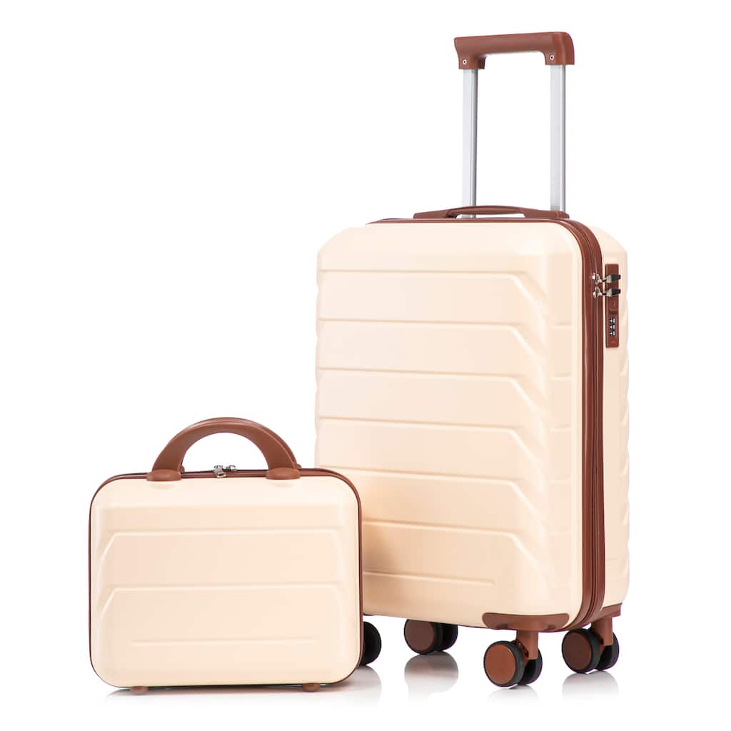 2 Piece Carry On Luggage Set, ABS Hardside Suitcase with Cosmetic Case