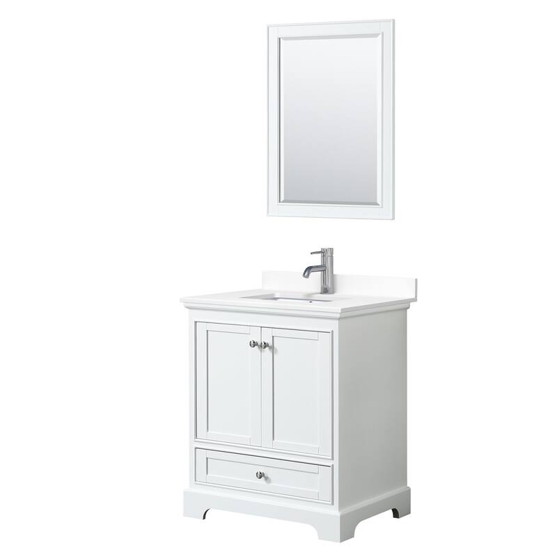 Wyndham Collection Deborah 30" Free Standing Single Basin Vanity Set - White / White Cultured Marble Top / Polished