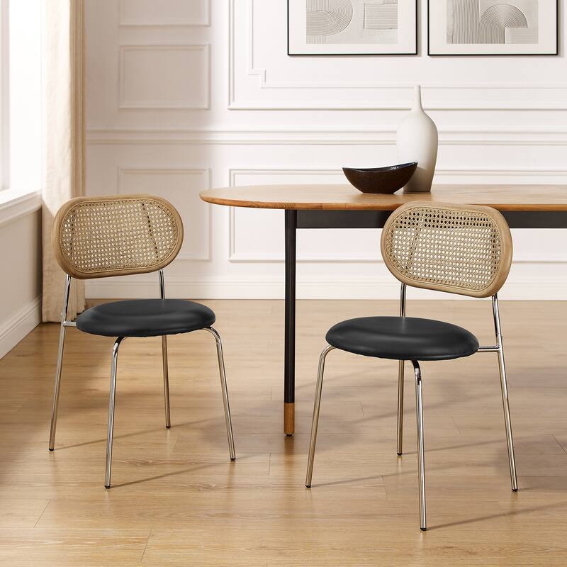 Art Leon Cane Back Faux Leather Accent Dining Chair (Set of 2)