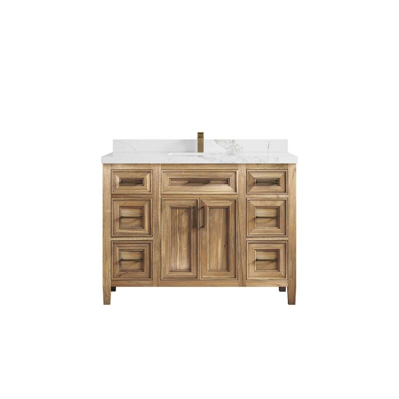 Willow Collections 48 in. W x 22 in. D Santa Monica Teak Single Sink Bathroom Vanity with Countertop - 2" Calacatta Nuvo - Whitewashed Teak
