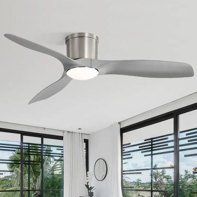 Sofucor 52 Inch Low Profile Flush Mount Ceiling Fan With Light and Remote,3-ABS Blades Smart Optional,Reversible DC Motor - Remote Control - Nickel