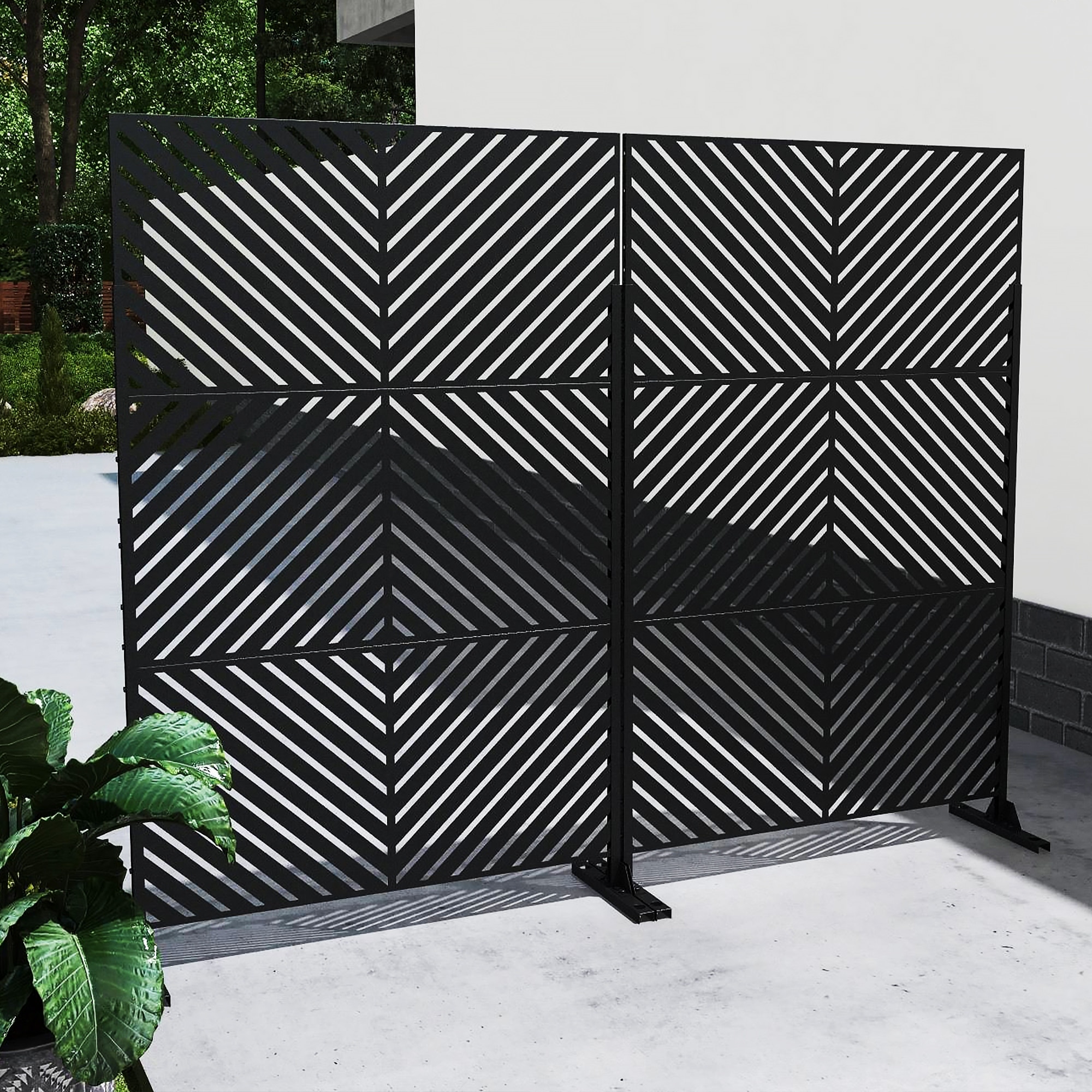 Black Metal Free Standing Outdoor Privacy Screen for Patio Garden