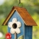 preview thumbnail 29 of 53, Glitzhome 10"H Multicolor Cute Distressed Solid Wood Birdhouse with 3D Flowers