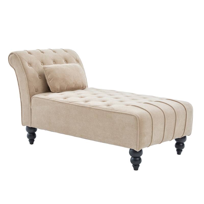 Christopher Knight Home - Classic Indoor Velvet Upholstered Button-Tufted Chaise Lounge Chair with Solid Wood Legs - 54.5"L