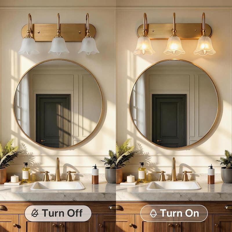 3-Light Modern Brass Gold Bathroom Vanity Light