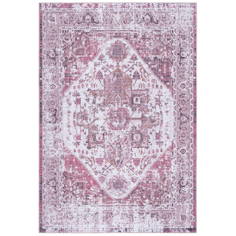 SAFAVIEH Serapi Machine Washable Nealie Shabby Chic Distressed Rug - 6'7" Square - Ivory/Rust