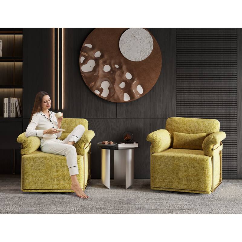 Upholstered 360 Degree Square Swivel Accent Sofa Chair