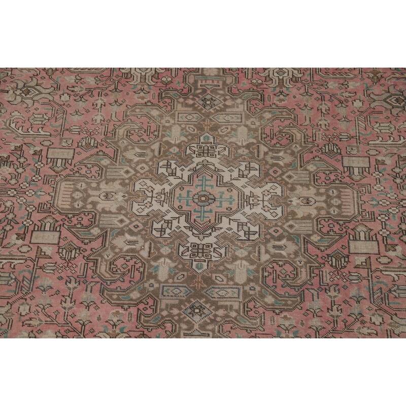 Distressed Pink Tabriz Vintage Persian Rug Hand-Knotted Wool Carpet - 9'2" x 12'8"
