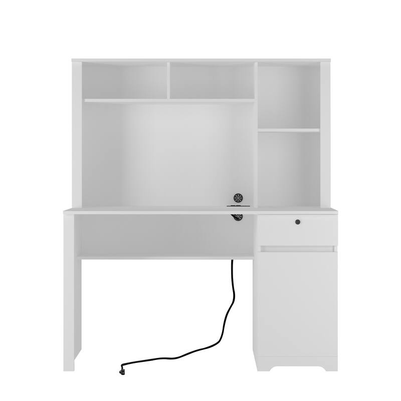 Wooden Computer Desk with Hutch & Bookshelf, Executive Desk Home Office Desk with 3 AC Outlets and 2 USB Charging Ports