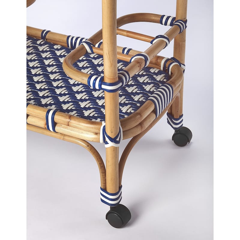 Butler Selena Blue & White Rattan Bar Cart