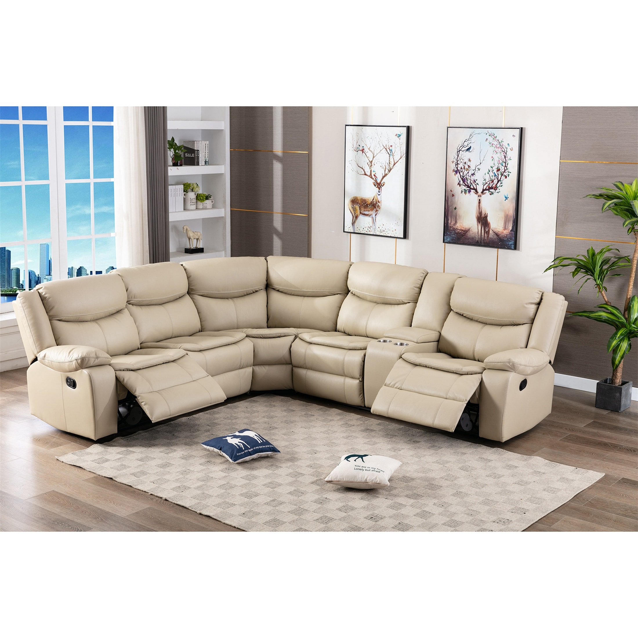 Cream reclining store sectional