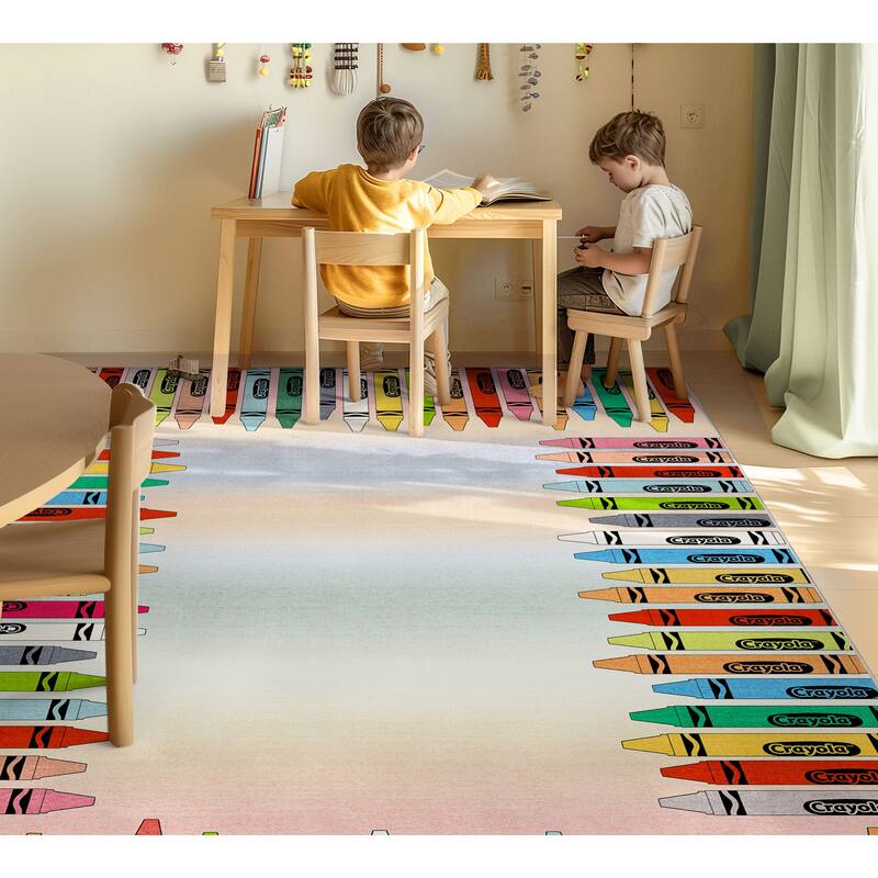 Well Woven Crayola Vibrant Modern Classroom Playroom Kids Rug - 5' x 7' - Crayon Parade Playroom Multi Color - Rectangle