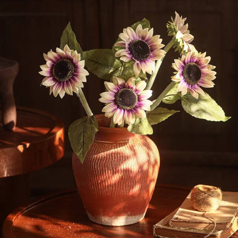 RusticReach One-Head Artificial Sunflower Stem 19.7" Tall - Purple - [B]-Three Stems