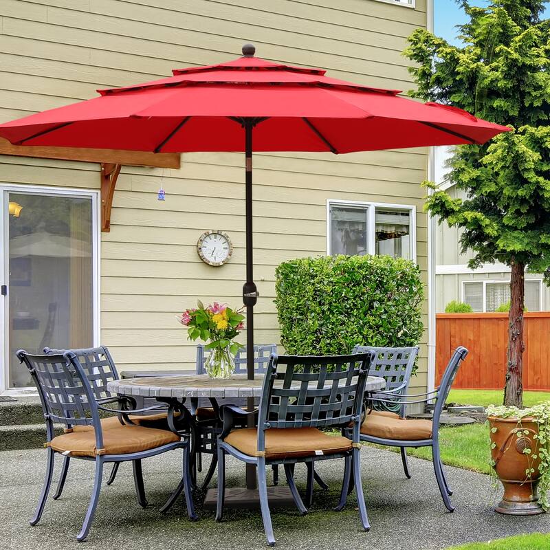 Aoodor Patio Umbrella 10 ft. for Dining Table Outdoor Market Yard Use 3 Tier Ventilation (Umbrella only) - Red