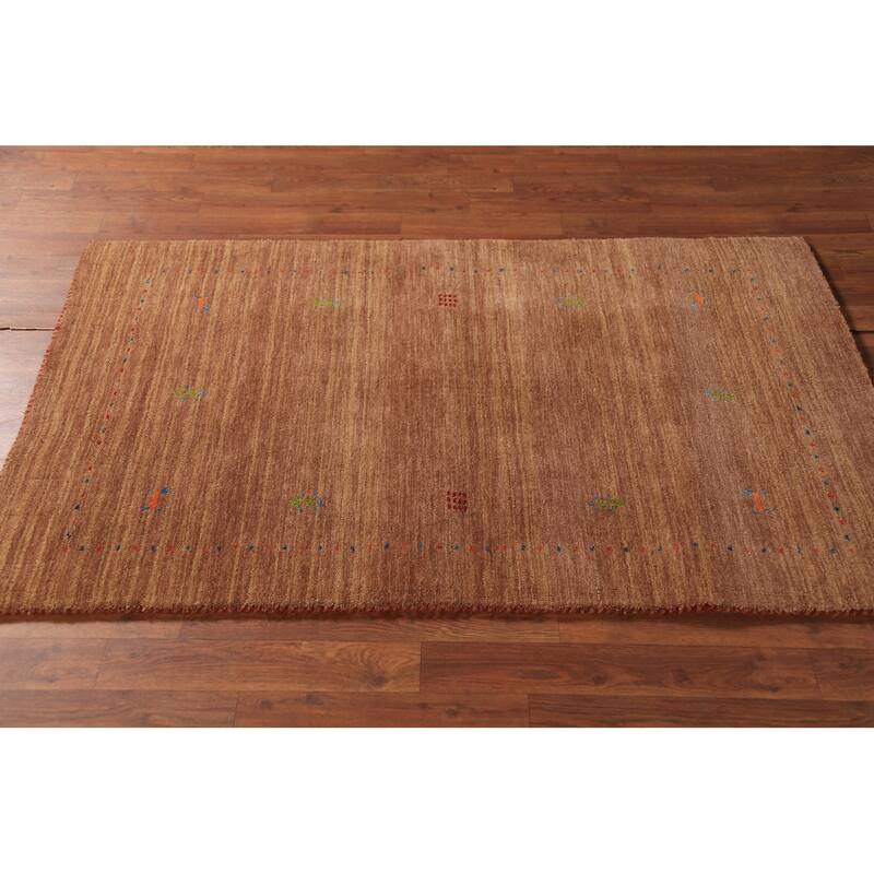 Tribal Gabbeh Indian Foyer Rug Hand-Knotted Modern Wool Carpet - 3'2" x 4'11"