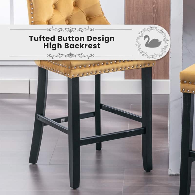 Wing Back Velvet Tufted Nailhead Barstools(Set of 6)