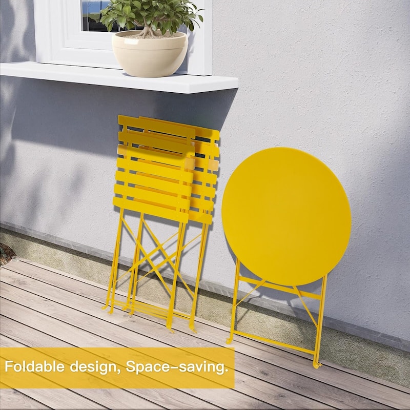EROMMY 3-Piece Bistro Set Outdoor Patio Furniture, Foldable Garden Table and Chairs, Rust-Resistant, Lightweight for Balcony