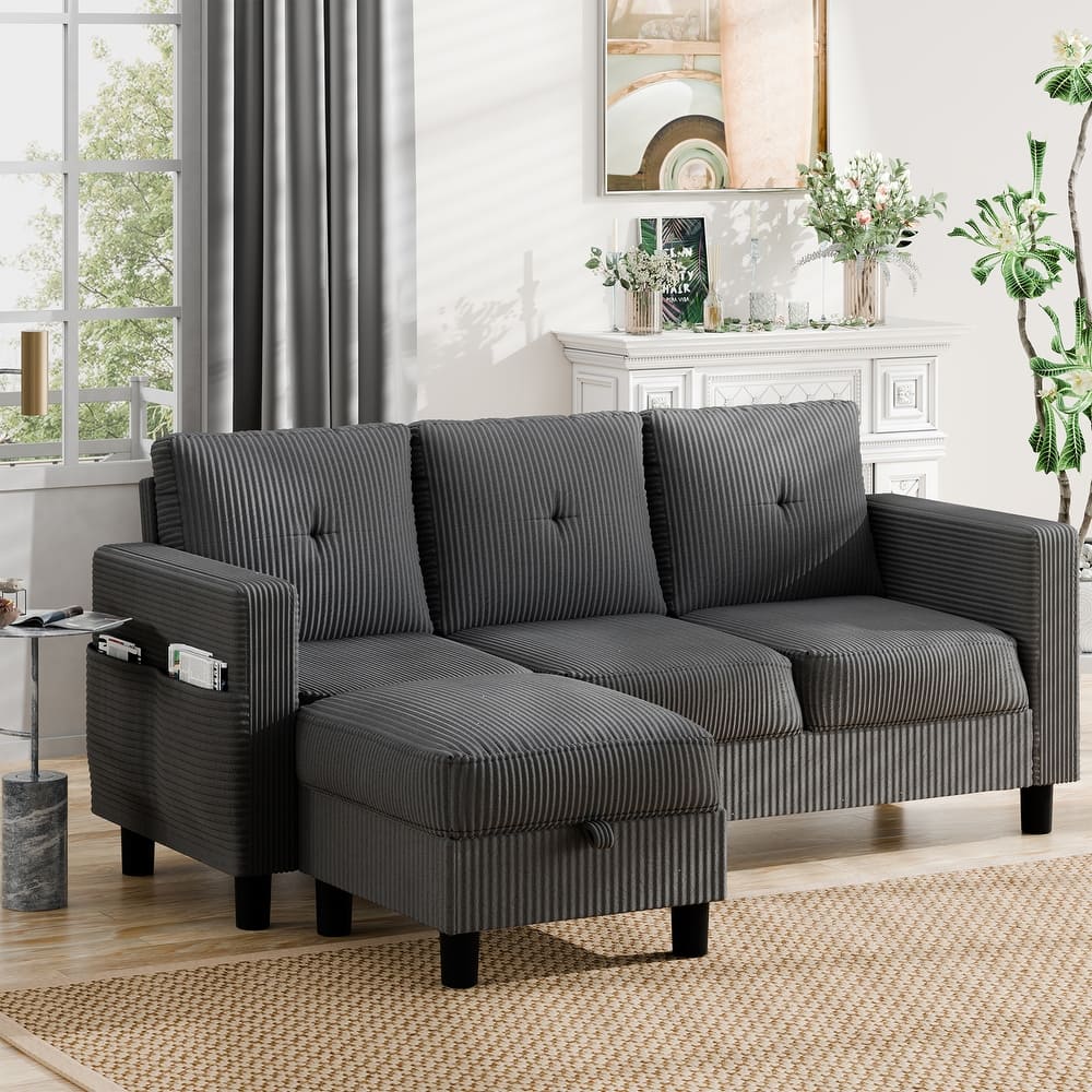 Futzca Modern Small Scale Sofa Couch with Movable Ottoman & Storage