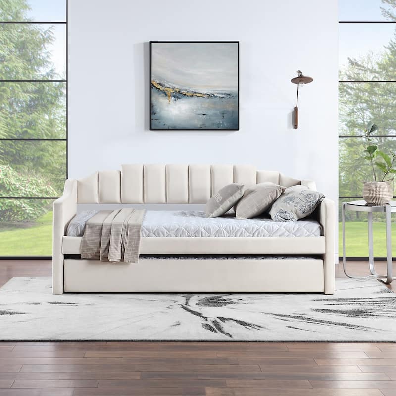 Modern Twin Size Upholstered Velvet Daybed with Trundle